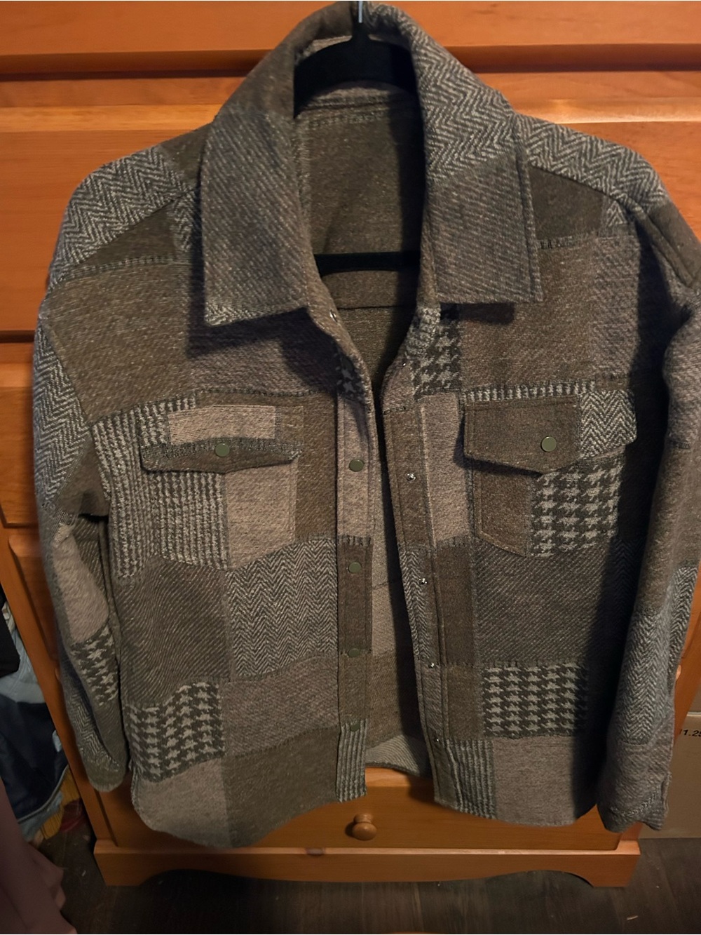Women’s Patchwork Wool-Blend Jacket in Green Grey